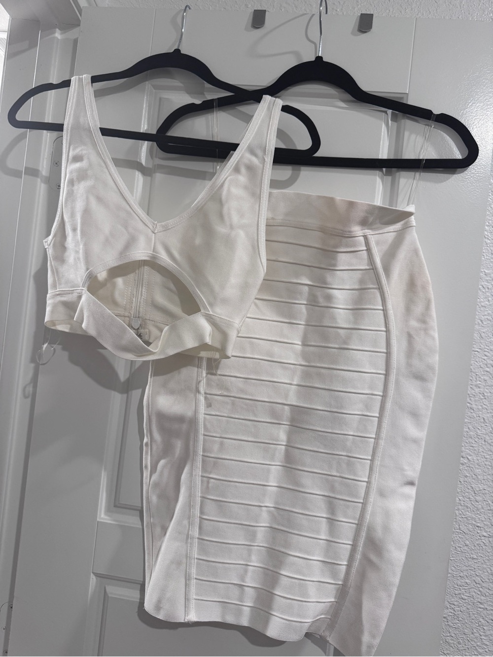 House of CB MEDIUM White Bandage Skirt and Top Set- Women's Stretch Midi Skirt